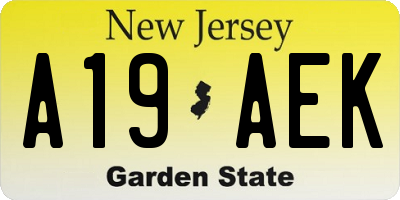 NJ license plate A19AEK