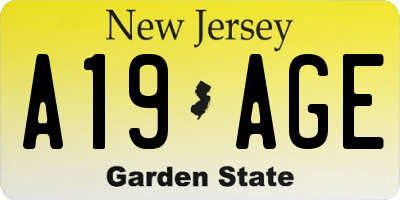 NJ license plate A19AGE