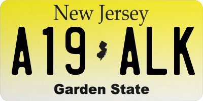 NJ license plate A19ALK