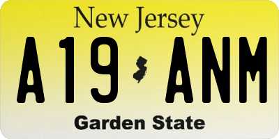 NJ license plate A19ANM