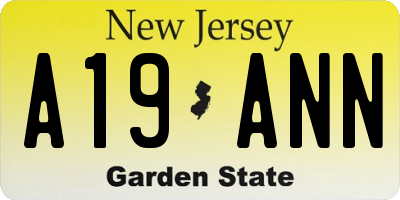 NJ license plate A19ANN