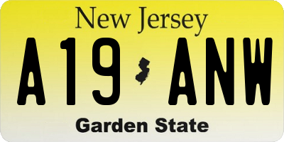 NJ license plate A19ANW