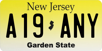 NJ license plate A19ANY