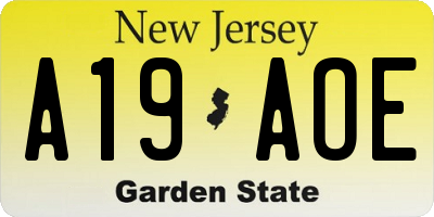 NJ license plate A19AOE