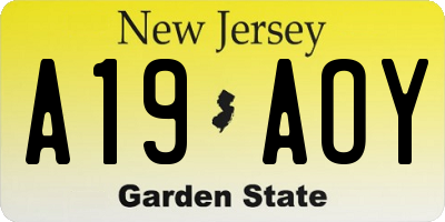 NJ license plate A19AOY