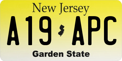 NJ license plate A19APC