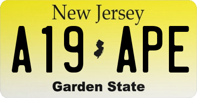 NJ license plate A19APE