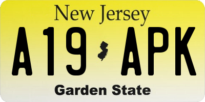 NJ license plate A19APK