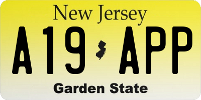 NJ license plate A19APP