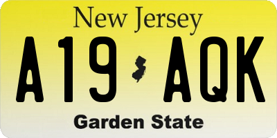 NJ license plate A19AQK