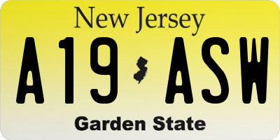 NJ license plate A19ASW