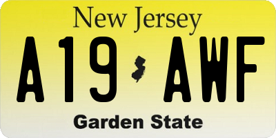 NJ license plate A19AWF