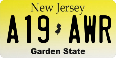 NJ license plate A19AWR