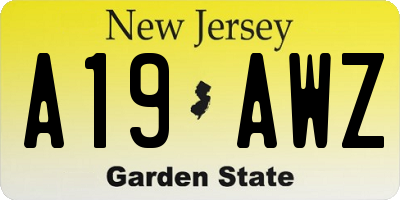 NJ license plate A19AWZ