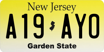 NJ license plate A19AYO