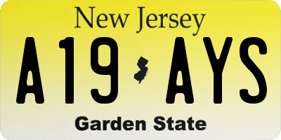 NJ license plate A19AYS