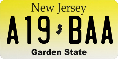NJ license plate A19BAA