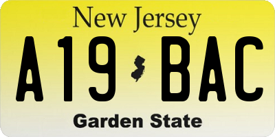 NJ license plate A19BAC