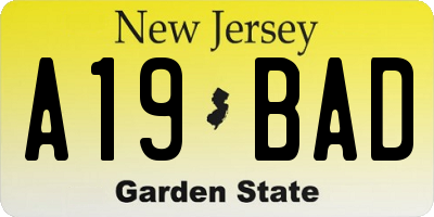 NJ license plate A19BAD