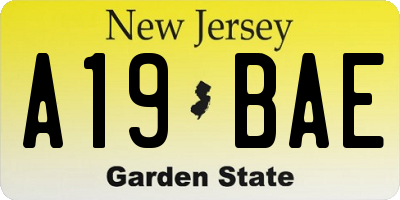 NJ license plate A19BAE