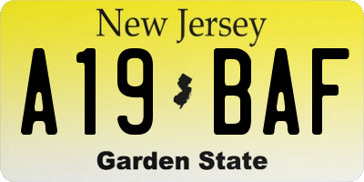 NJ license plate A19BAF