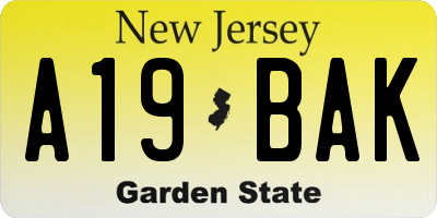 NJ license plate A19BAK