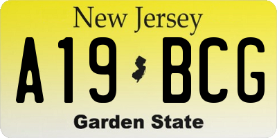 NJ license plate A19BCG