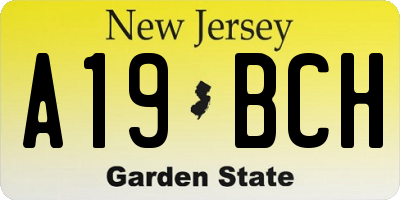 NJ license plate A19BCH