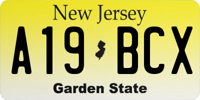 NJ license plate A19BCX