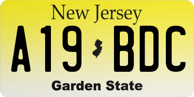 NJ license plate A19BDC