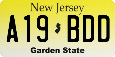 NJ license plate A19BDD