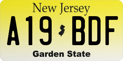 NJ license plate A19BDF