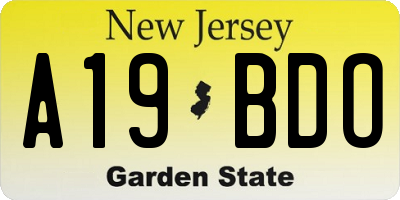 NJ license plate A19BDO