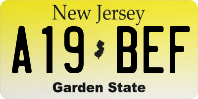 NJ license plate A19BEF