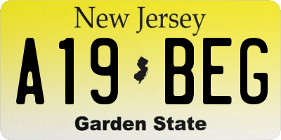 NJ license plate A19BEG
