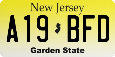 NJ license plate A19BFD
