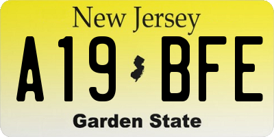NJ license plate A19BFE
