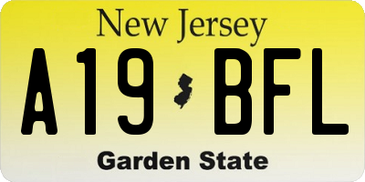 NJ license plate A19BFL