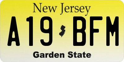NJ license plate A19BFM