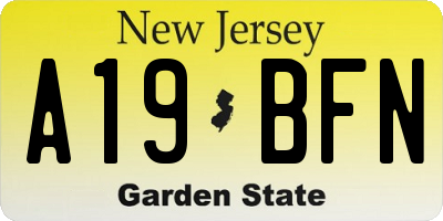 NJ license plate A19BFN