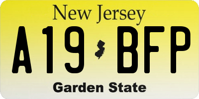 NJ license plate A19BFP