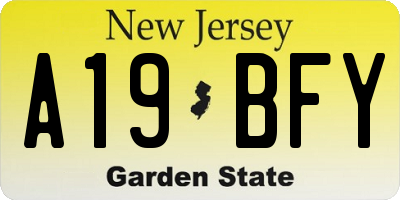 NJ license plate A19BFY