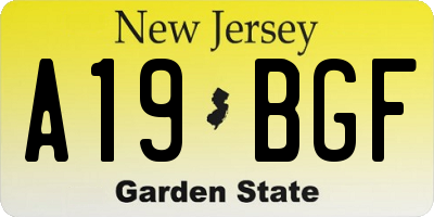 NJ license plate A19BGF
