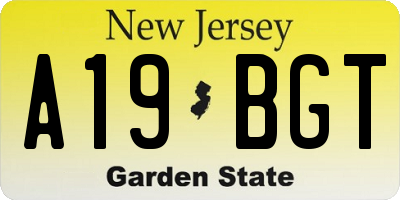 NJ license plate A19BGT