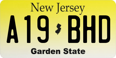 NJ license plate A19BHD