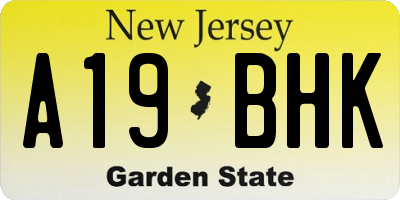 NJ license plate A19BHK