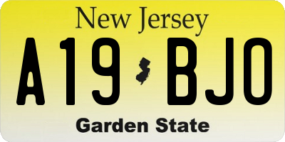 NJ license plate A19BJO