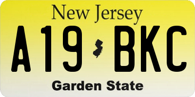 NJ license plate A19BKC