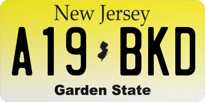 NJ license plate A19BKD