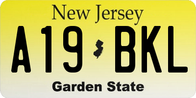 NJ license plate A19BKL